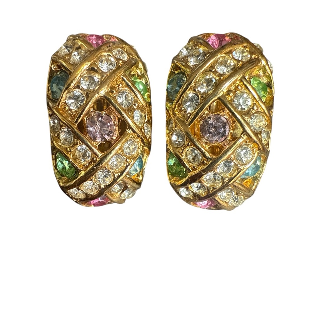 Joan Rivers PSF vintage collection Multi color gemstones Gold clip on Earrings